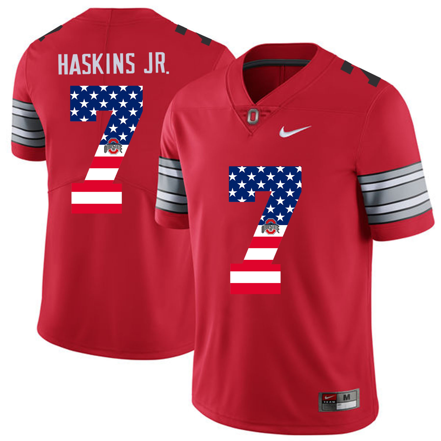 Men Ohio State #7 Haskins jr Red Flag Customized NCAA Jerseys->->Custom Jersey